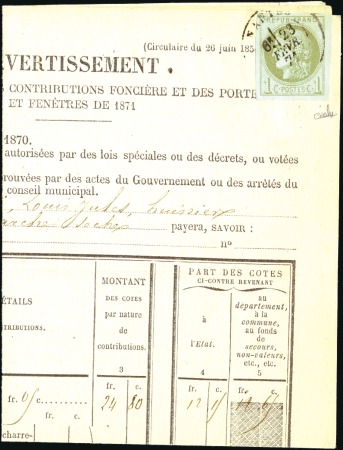 Stamp of France 1870 1c Bordeaux Report 1 obl. càd Nantes 23.02.71