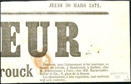 Stamp of France 1870 2c Bordeaux Report 2 avec rare obl. typograph