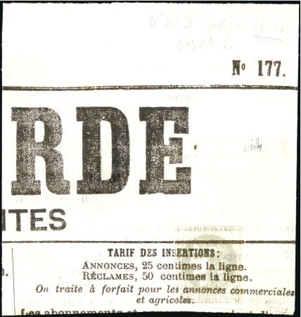 Stamp of France 1870 4c Bordeaux Report 2, rare nuance GRIS NOIR o