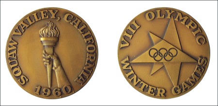 Stamp of Olympics 1960 Squaw Valley participation Medal in bronze, v