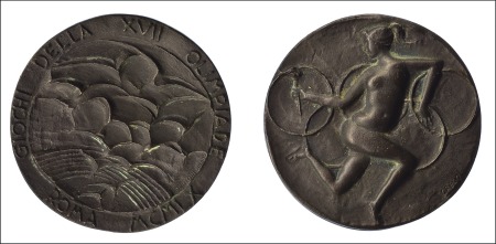 Stamp of Olympics 1960 Rome participation medal in bronze, 55mm, ver