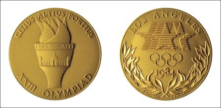 Stamp of Olympics 1984 LA Participation Medal in bronze with origina