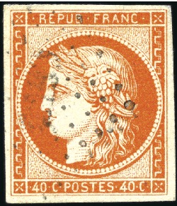 Stamp of France 1849 40c orange, obl. PC, belle nuance profonde, T