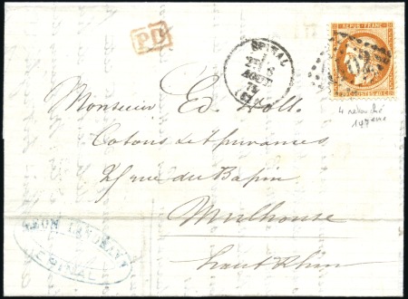 Stamp of France 1870 40c Siège avec "4 retouchés" de la case 147 o