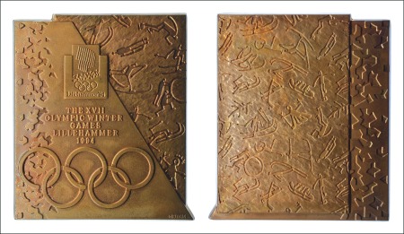 Stamp of Olympics 1994 Lillehammer participation medal in copper wit