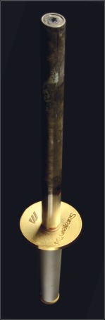 Stamp of Olympics Official Torch: 1984 Stainless steel cylinder in s