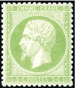 Stamp of France 1862 5c vert neuf sans charnière, fraicheur postal