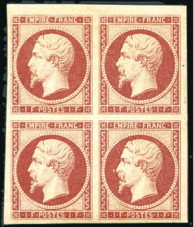 Stamp of France 1F Empire ND en bloc de 4 neuf, Réimpression offic