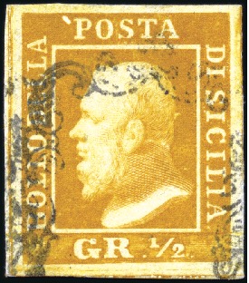 Stamp of Italian States » Sicily 1859 1/2gr Orange, plate I, position 17, large mar