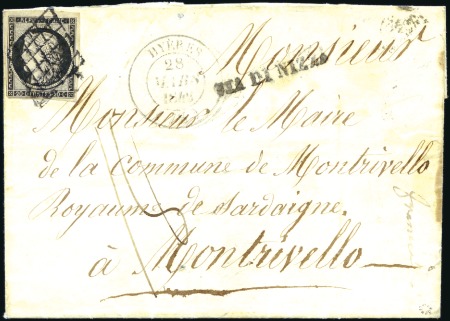 Stamp of France Première date connue du 20c noir pour l'Italie