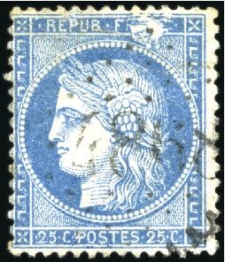 Stamp of France Yv. 60C avec grosse tâche de juin 1872, obl., infi