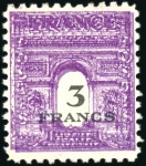 Stamp of France 1945 Série Arc de Triomphe avec chiffre en noir, v