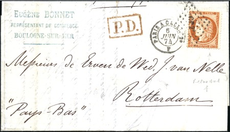 Stamp of France 1870 40c Siège avec variété 4 retouchés obl. CP2 s