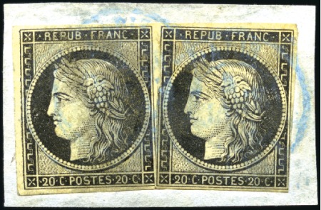 Stamp of France 1849 20c noir, deux exemplaires (dont un au filet)