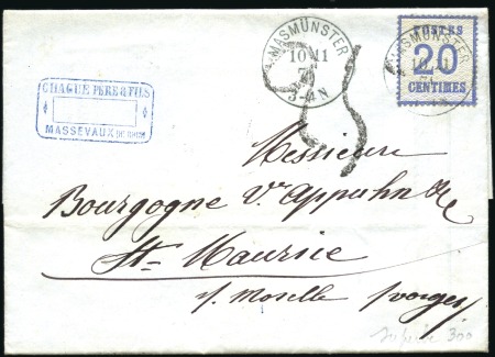 Stamp of France » Guerre de 1870-1871 Alsace-Lorraine : 20c bleu obl. Masmünster 10.11.7