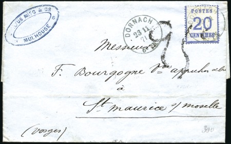 Stamp of France » Guerre de 1870-1871 Alsace-Lorraine : 20c bleu obl. Dornach 23.11.71 s