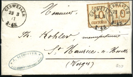 Stamp of France » Guerre de 1870-1871 Alsace-Lorraine : 10c en paire obl. Gebweiler 23.3