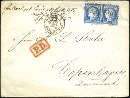 Stamp of France 1875 25c Cérès x2 obl. étoile 26 sur lettre de Par