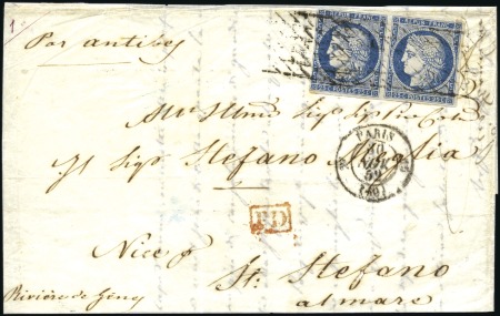 Stamp of France 1849 25c Cérès en paire (au filet à gauche) obl. g