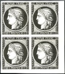 Stamp of France 1849 20c, +40 essais de couleurs, coussinets, à no