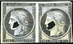 Stamp of France 1849 20c, +40 essais de couleurs, coussinets, à no