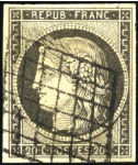 Stamp of France 1849 20c GRIS obl. grille propre, TB, cert. Calves