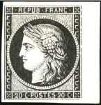 Stamp of France 1849 20c noir sur blanc bdf, signé Calves, plus 20