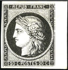 Stamp of France 1849 20c noir sur blanc bdf, signé Calves, plus 20