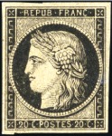 Stamp of France 1849 20c noir sur blanc bdf, signé Calves, plus 20