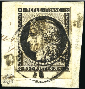 Stamp of France 1849 20c noir obl. cursive "50 Doulaincourt" et cà