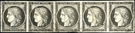 Stamp of France 1849 20c noir en rare bande de 5 obl. càd T15 Pari