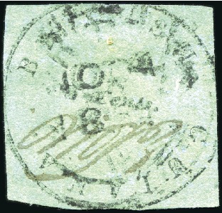 Stamp of British Guiana 1850 Cottonreel 8 cents black on blue-green, type 