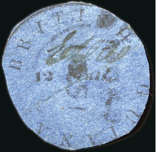 Stamp of British Guiana 1850 Cottonreel 12 cents black on blue, security i