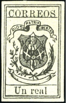 Stamp of Dominican Republic 1866 1r Black on pale green, laid paper, unused wi