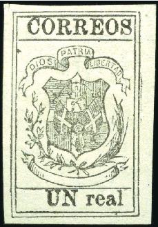 Stamp of Dominican Republic 1866 1r Black on pale green, laid paper, unused wi