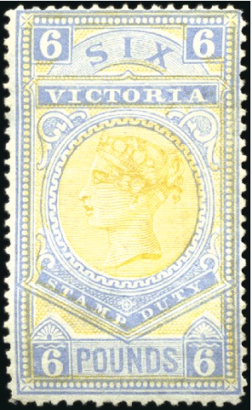 Stamp of Australia » Victoria WITHDRAWN

1886-96 £6 Yellow and Pale Blue "Stam