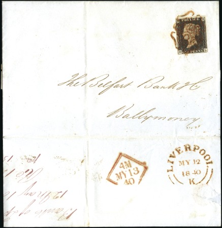 Stamp of Great Britain » 1840 1d Black and 1d Red plates 1a to 11 1840 (May 12) Entire from Liverpool to Ballymoney 