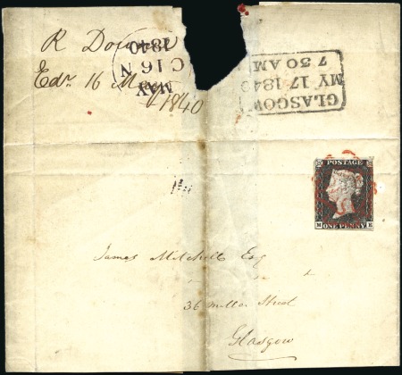 Stamp of Great Britain » 1840 1d Black and 1d Red plates 1a to 11 1840 (May 16) Wrapper sent from Edinburgh to Glasg