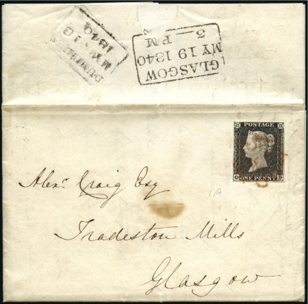 Stamp of Great Britain » 1840 1d Black and 1d Red plates 1a to 11 1840 (May 18) Wrapper sent from Dumfries to Glasgo