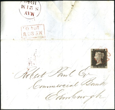 Stamp of Great Britain » 1840 1d Black and 1d Red plates 1a to 11 1840 (May 20) Lettersheet from Greenock to Edinbur