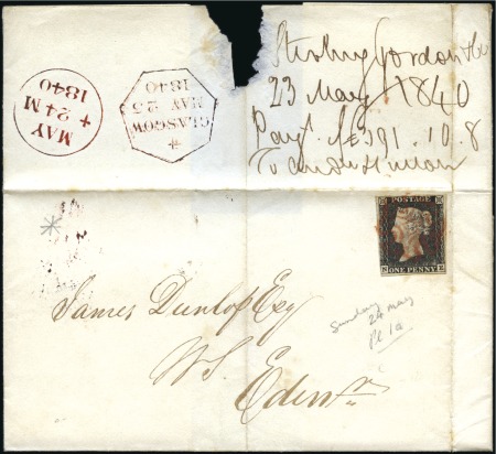 Stamp of Great Britain » 1840 1d Black and 1d Red plates 1a to 11 1840 (May 24) Wrapper from Glasgow to Edinburgh wi
