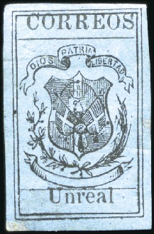 Stamp of Dominican Republic 1866-67 1r Black on blue, unwatermarked, unused wi