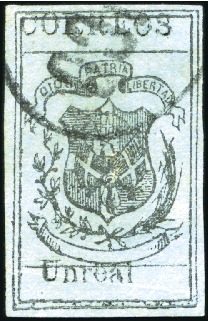 Stamp of Dominican Republic 1866-67 1r Black on blue, unwatermarked, used, goo