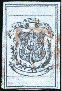 Stamp of Dominican Republic 1866-67 1r Black on blue, unwatermarked, used with