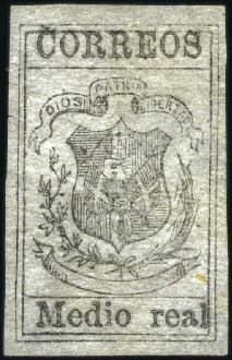 Stamp of Dominican Republic 1867-71 1/2r Black on olive, unwatermarked, on pel