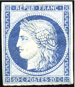 Stamp of France 1870 20c Siège, Réimpression Granet, non dentelé, 