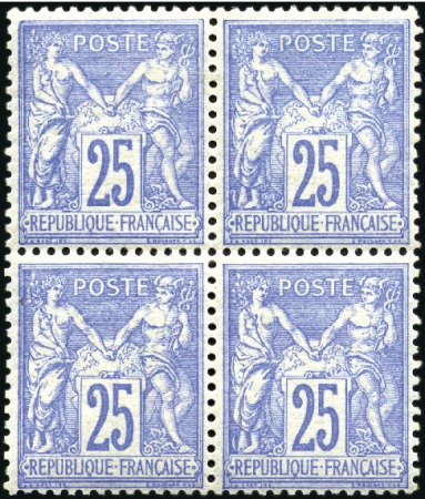 Stamp of France Sage N sous U 25c outremer en bloc de 4 neuf, TB, 