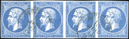 Stamp of France 20c Empire non dentelé en bande de 4 oblitéré cach
