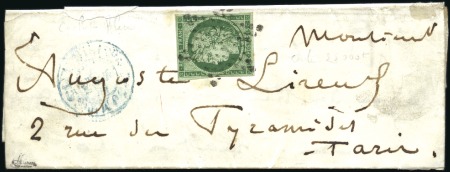 Stamp of France 1849 15c vert obl. étoile sur lettre de Paris pour