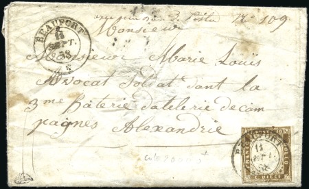Stamp of Auction catalogues BEAUFORT Càd sarde Beaufort 11.09.1858 sur 10c Sar